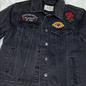 Embroidered black jean jacket